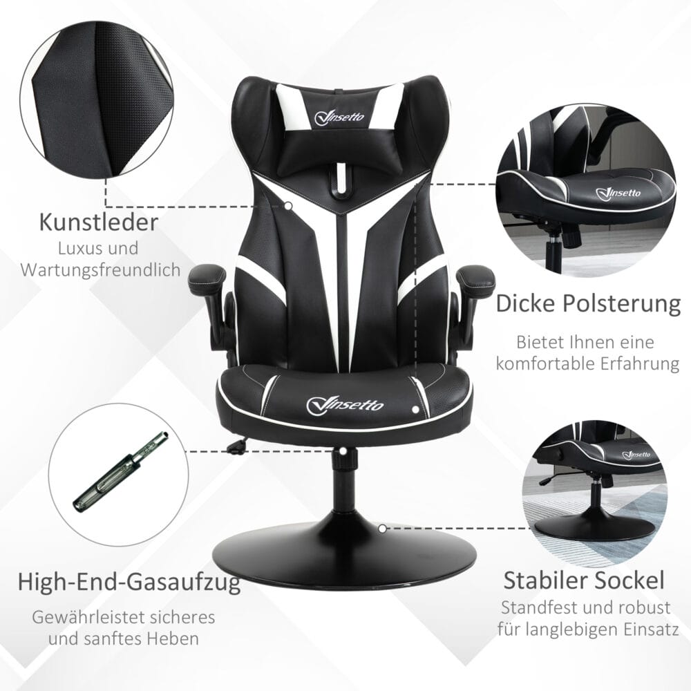 Gamingstuhl ergonomisch Schwarz-Weiss – Produktfoto zeigt modernes Design, hochwertige Materialien und funktionale Eigenschaften ideal für Wohn- oder Arbeitsbereiche. Perfekt als Einrichtungsinspiration oder zur Produktpräsentation in einem Onlineshop.