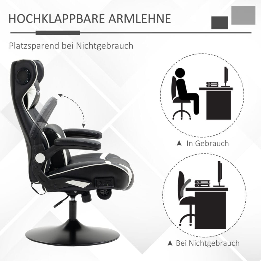 Gamingstuhl ergonomisch und höhenverstellbar Weiss – Produktfoto zeigt modernes Design, hochwertige Materialien und funktionale Eigenschaften ideal für Wohn- oder Arbeitsbereiche. Perfekt als Einrichtungsinspiration oder zur Produktpräsentation in einem Onlineshop.