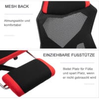 Gamingstuhl mit Fussstütze höhenverstellbar Schwarz-Rot – Produktfoto zeigt modernes Design, hochwertige Materialien und funktionale Eigenschaften ideal für Wohn- oder Arbeitsbereiche. Perfekt als Einrichtungsinspiration oder zur Produktpräsentation in einem Onlineshop.