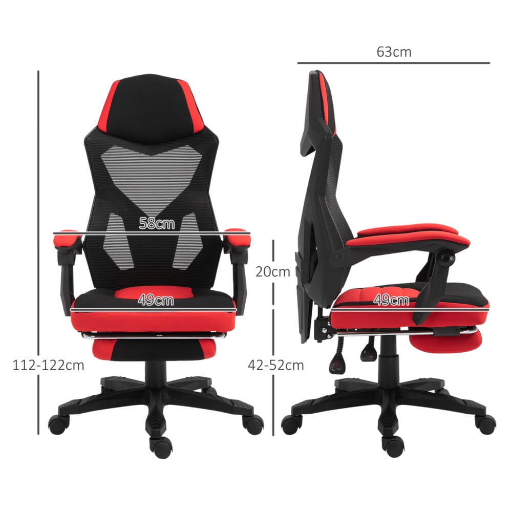 Gamingstuhl mit Fussstütze höhenverstellbar Schwarz-Rot – Produktfoto zeigt modernes Design, hochwertige Materialien und funktionale Eigenschaften ideal für Wohn- oder Arbeitsbereiche. Perfekt als Einrichtungsinspiration oder zur Produktpräsentation in einem Onlineshop.