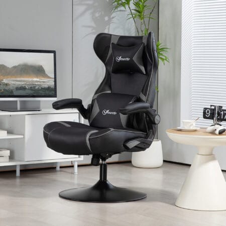 Gamingstuhl mit Lautsprecher & Wippfunktion bis 120kg Schwarz & Grau – Produktfoto zeigt modernes Design, hochwertige Materialien und funktionale Eigenschaften ideal für Wohn- oder Arbeitsbereiche. Perfekt als Einrichtungsinspiration oder zur Produktpräsentation in einem Onlineshop.