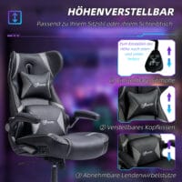 Gamingstuhl mit Lautsprecher & Wippfunktion bis 120kg Schwarz & Grau – Produktfoto zeigt modernes Design, hochwertige Materialien und funktionale Eigenschaften ideal für Wohn- oder Arbeitsbereiche. Perfekt als Einrichtungsinspiration oder zur Produktpräsentation in einem Onlineshop.