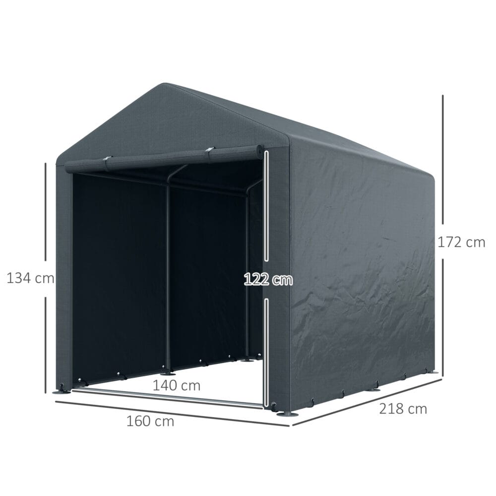 Graues Garagenzelt 16x218x172m mit UV-Schutz und wasserabweisend.