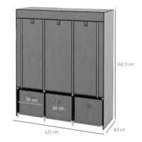 Eine dunkelgraue, faltbare Garderobe mit Reissverschluss, kompakt.