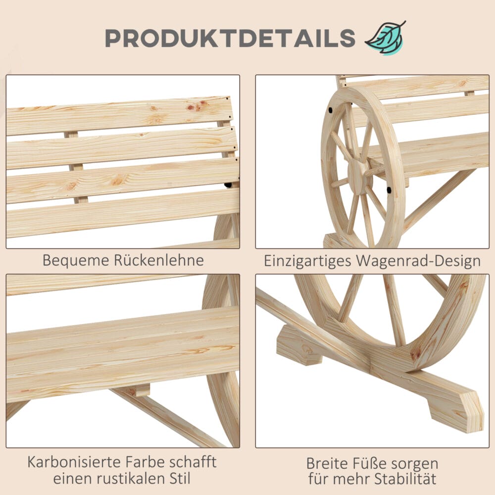 Naturfarbene 2-Sitzer Gartenbank im Landhausstil, belastbar bis 240kg.