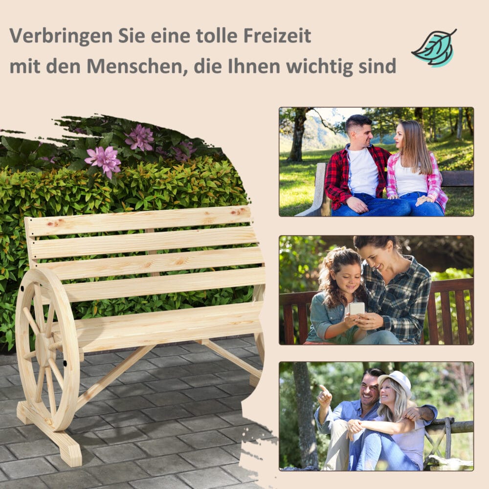 Naturfarbene 2-Sitzer Gartenbank im Landhausstil, belastbar bis 240kg.