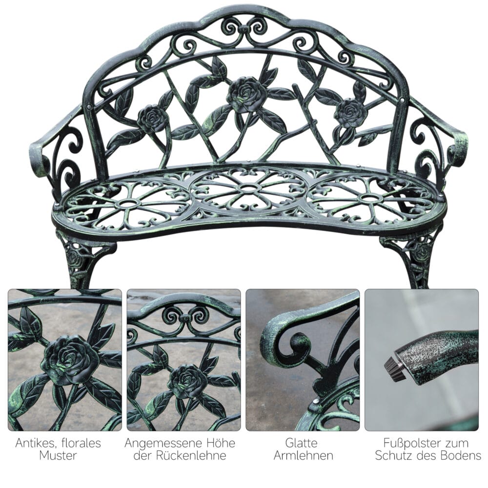Metall-Gartenbank für zwei Personen, Maße 100x54x78cm.