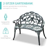 Metall-Gartenbank für zwei Personen, Maße 100x54x78cm.