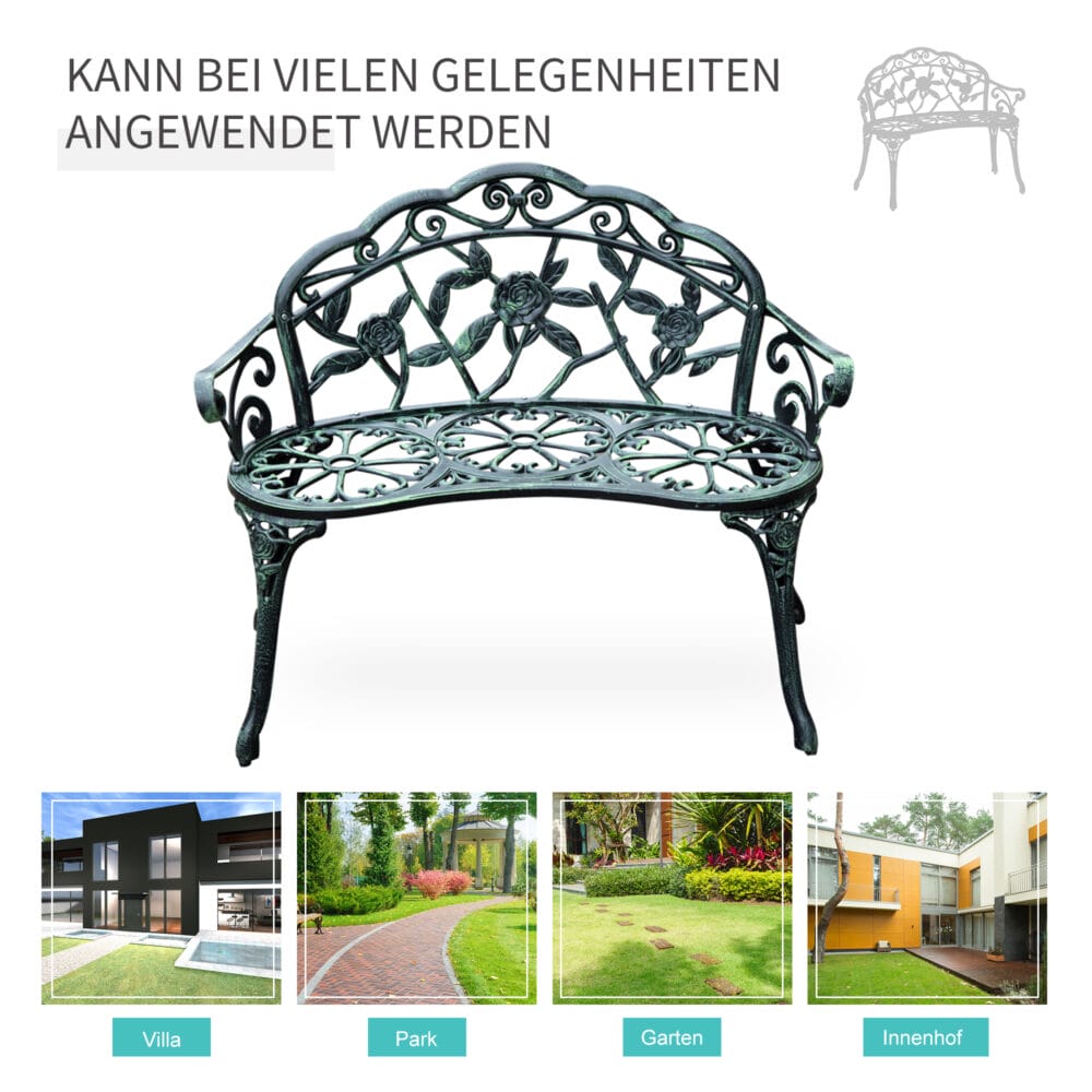 Metall-Gartenbank für zwei Personen, Maße 100x54x78cm.