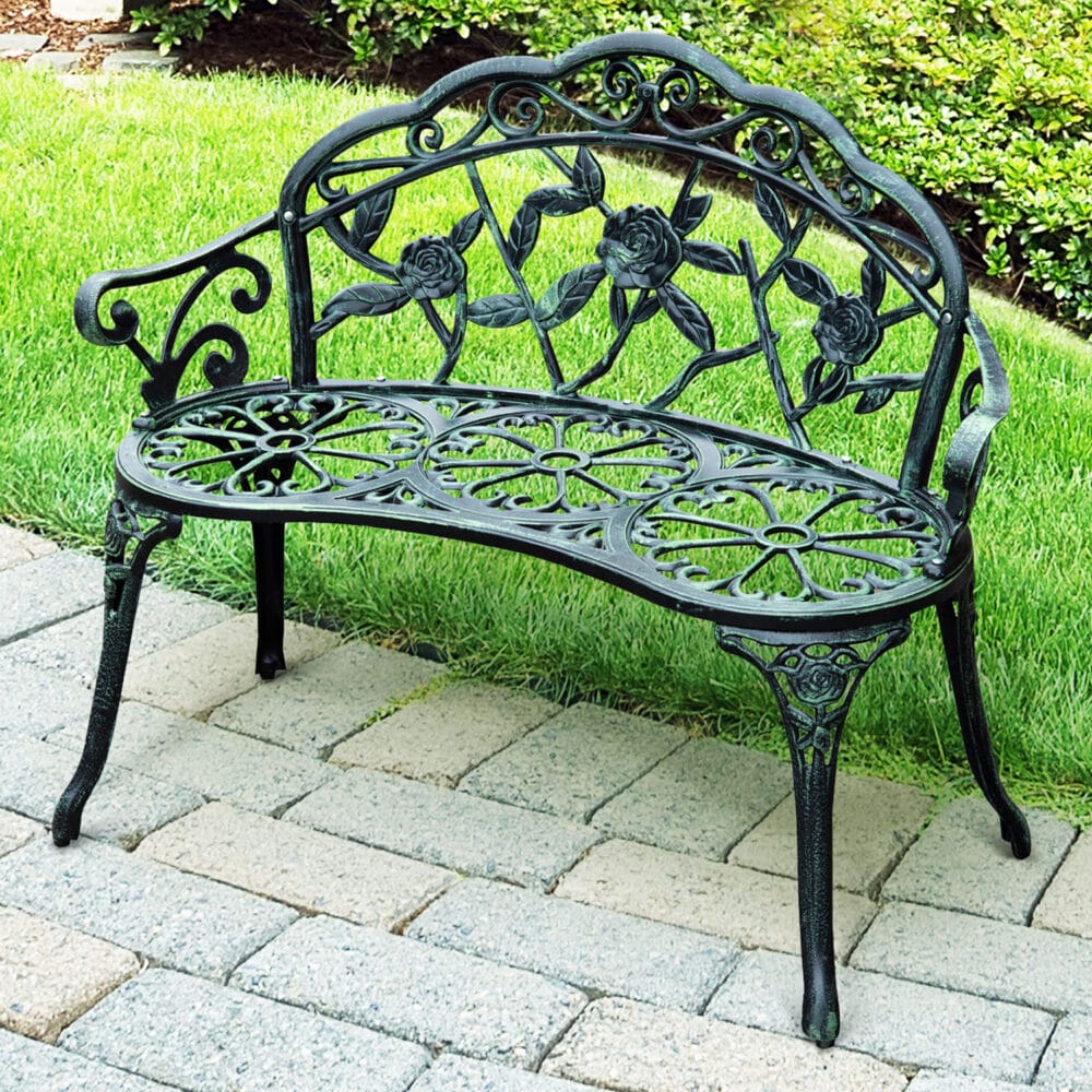 Metall-Gartenbank für zwei Personen, Maße 100x54x78cm.