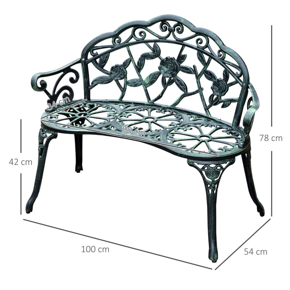 Metall-Gartenbank für zwei Personen, Maße 100x54x78cm.