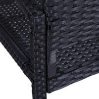 Schwarze 2-Sitzer Gartenbank aus Polyrattan, Maße 122x60x87cm.