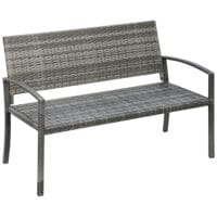 Graue Gartenbank in Rattanoptik, belastbar bis 320kg, ideal für den Balkon.