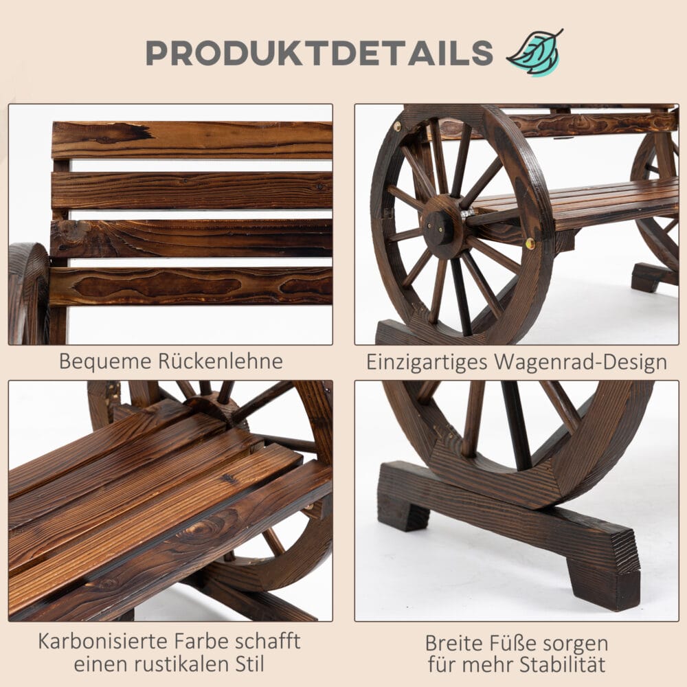 Braune 2-Sitzer Gartenbank aus Tannenholz im Landhausstil.