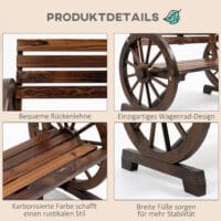 Braune 2-Sitzer Gartenbank aus Tannenholz im Landhausstil.