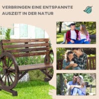 Braune 2-Sitzer Gartenbank aus Tannenholz im Landhausstil.