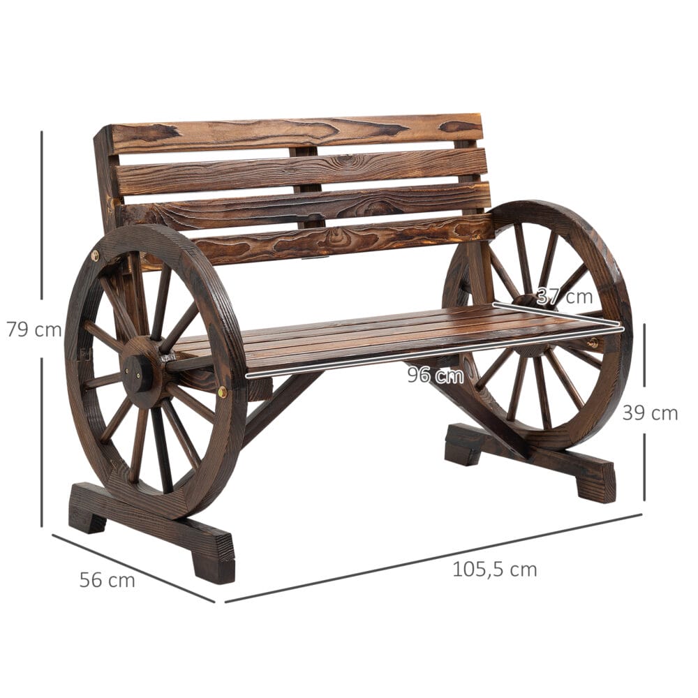 Braune 2-Sitzer Gartenbank aus Tannenholz im Landhausstil.