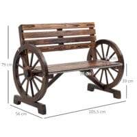 Braune 2-Sitzer Gartenbank aus Tannenholz im Landhausstil.