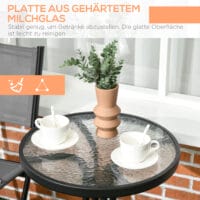 Modernes und platzsparendes, klappbares Garten-Bistroset aus Stahl in Grau.