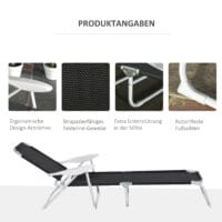 Klappbare Gartenliege mit atmungsaktivem Netzstoff und 4-stufiger Verstellung.
