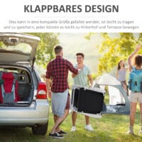 Klappbare Gartenliege mit atmungsaktivem Netzstoff und 4-stufiger Verstellung.