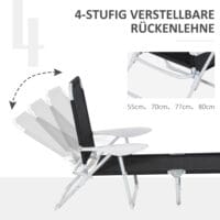 Klappbare Gartenliege mit atmungsaktivem Netzstoff und 4-stufiger Verstellung.