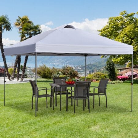 Cremeweißer Gartenpavillon 295x295m mit UV-Schutz.