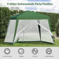 Wetterfester Gartenpavillon 3x3m mit Moskitonetz in Grün.