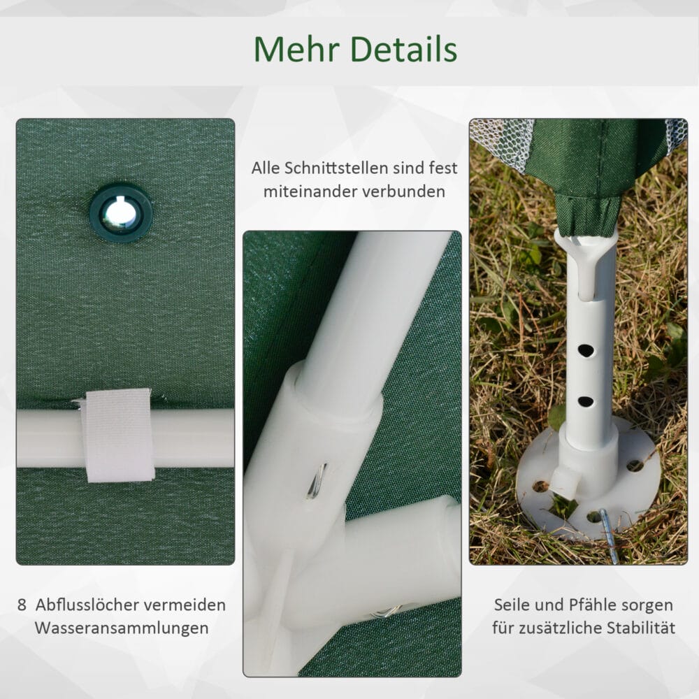 Wetterfester Gartenpavillon 3x3m mit Moskitonetz in Grün.