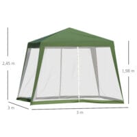 Wetterfester Gartenpavillon 3x3m mit Moskitonetz in Grün.