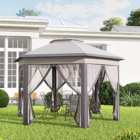 Sechseckiger Gartenpavillon 4x4m mit Tragetasche.