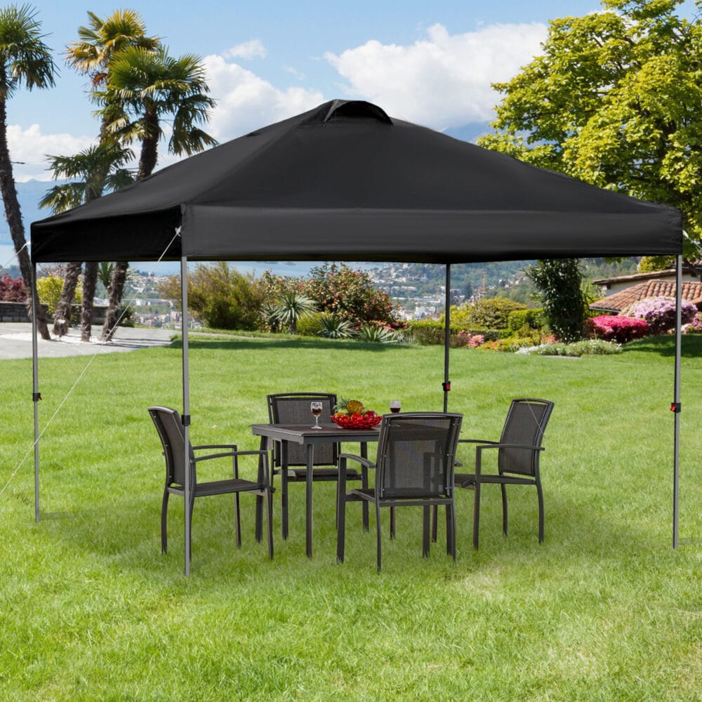 Schwarzer Pop-up Gartenpavillon 295x295m mit UV-Schutz.