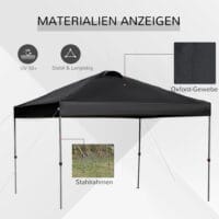 Schwarzer Pop-up Gartenpavillon 295x295m mit UV-Schutz.
