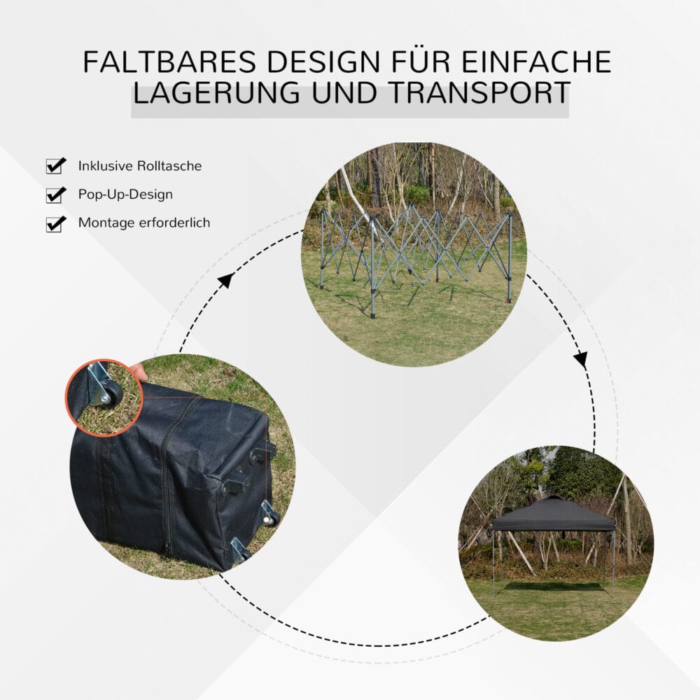 Schwarzer Pop-up Gartenpavillon 295x295m mit UV-Schutz.