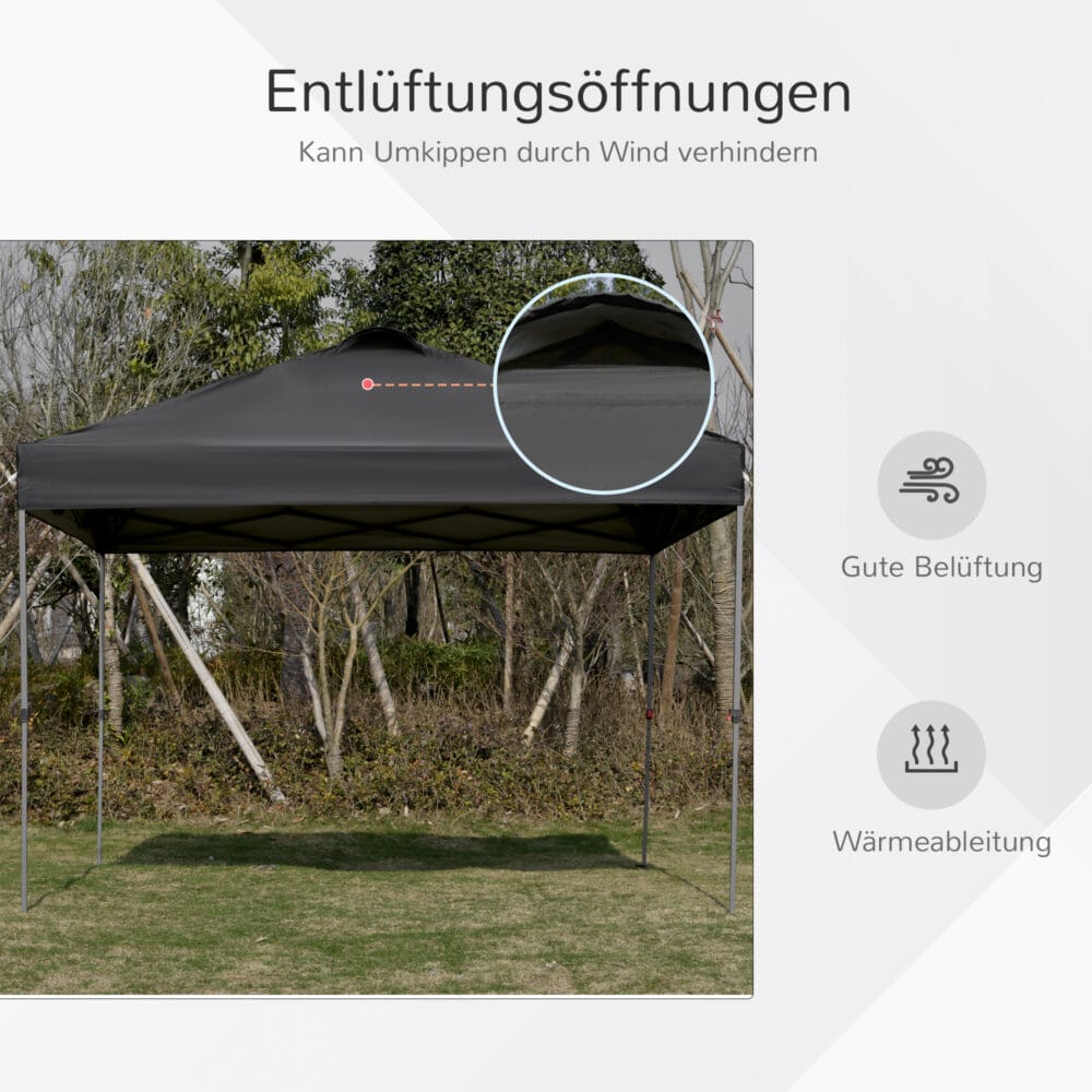 Schwarzer Pop-up Gartenpavillon 295x295m mit UV-Schutz.