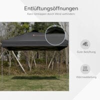 Schwarzer Pop-up Gartenpavillon 295x295m mit UV-Schutz.