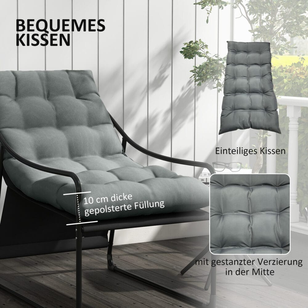 Gartensessel mit Sitzkissen, Loungesessel, belastbar bis 120 kg, Farbe Grau.