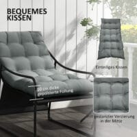 Gartensessel mit Sitzkissen, Loungesessel, belastbar bis 120 kg, Farbe Grau.