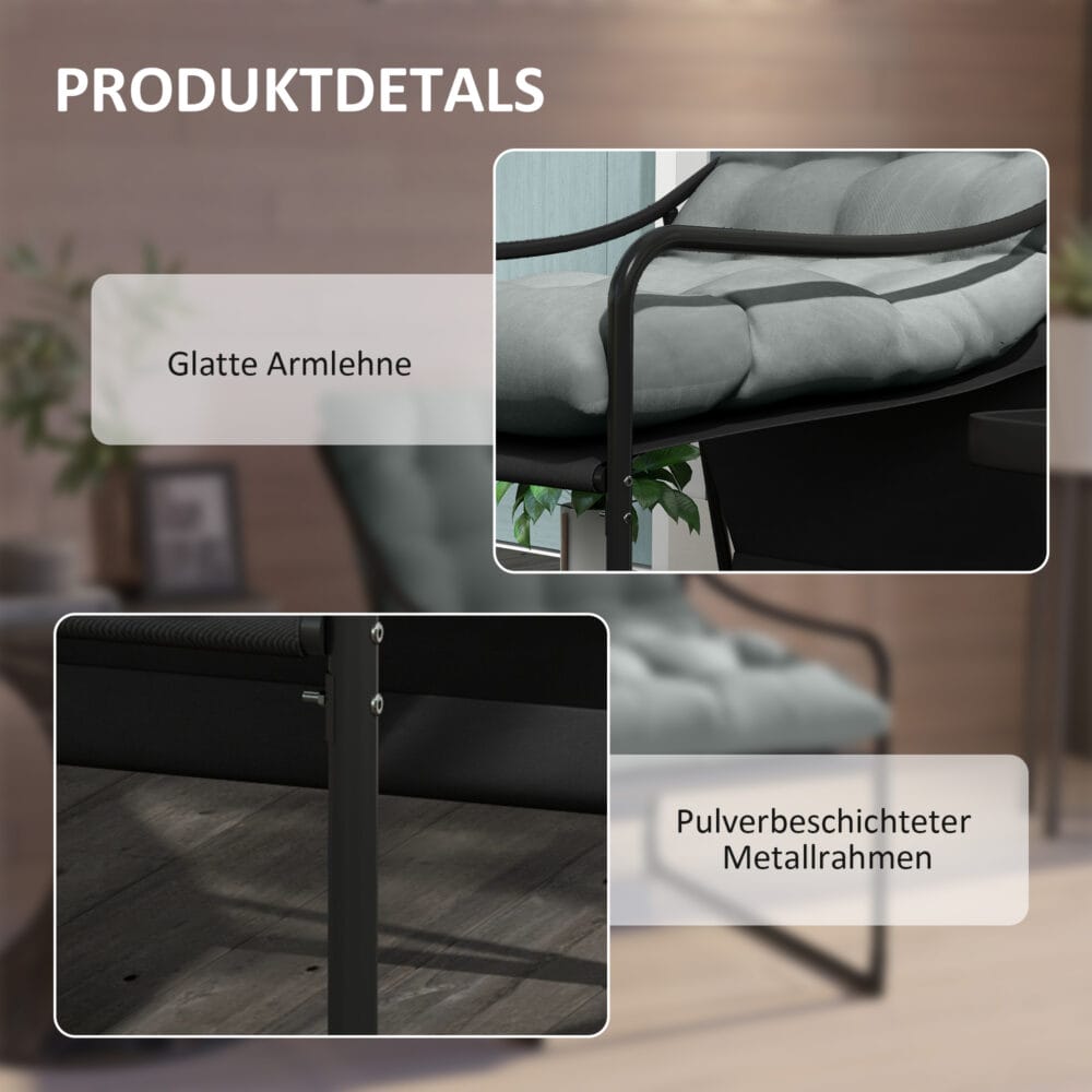 Gartensessel mit Sitzkissen, Loungesessel, belastbar bis 120 kg, Farbe Grau.
