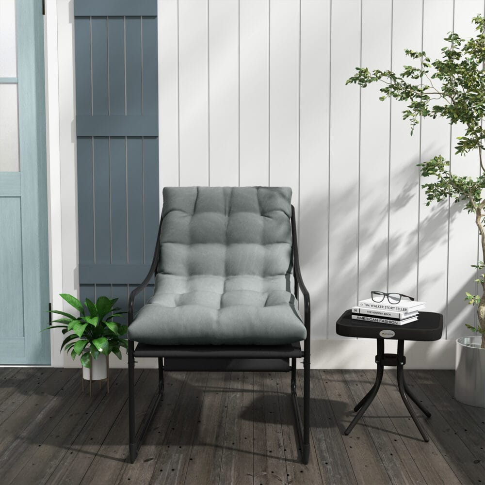 Gartensessel mit Sitzkissen, Loungesessel, belastbar bis 120 kg, Farbe Grau.