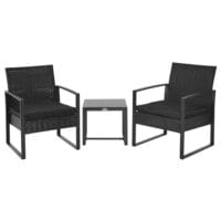 Gartenset für 2 Personen, Polyrattan-Sitzgruppe für Balkon oder Terrasse, Schwarz.