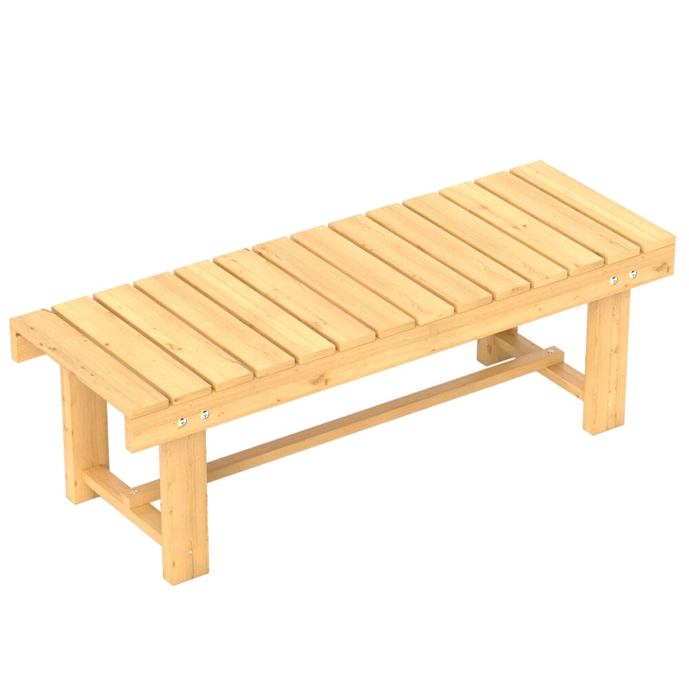 Naturbelassene Massivholz-Gartensitzbank, 2-Sitzer, Maße 110x38x35cm.