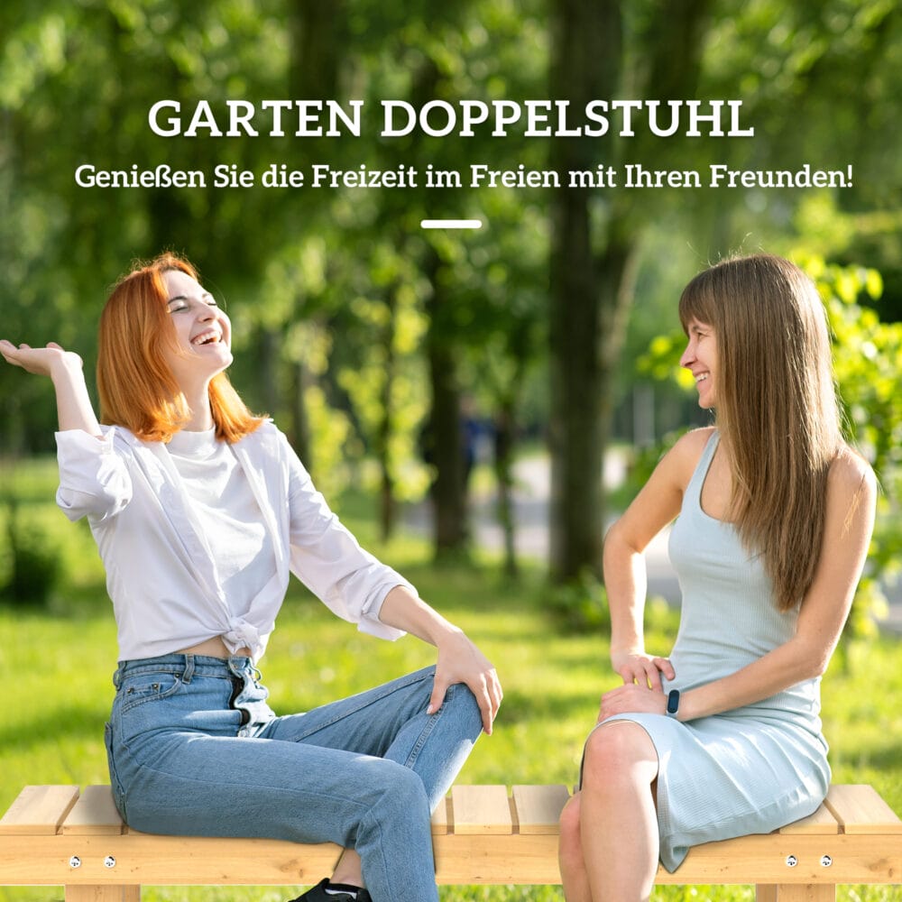 Naturbelassene Massivholz-Gartensitzbank, 2-Sitzer, Maße 110x38x35cm.