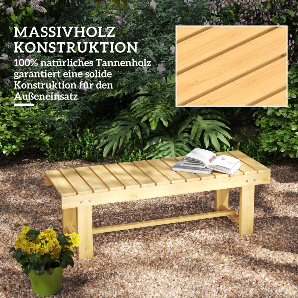 Naturbelassene Massivholz-Gartensitzbank, 2-Sitzer, Maße 110x38x35cm.