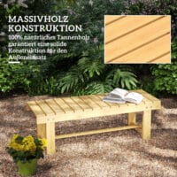 Naturbelassene Massivholz-Gartensitzbank, 2-Sitzer, Maße 110x38x35cm.