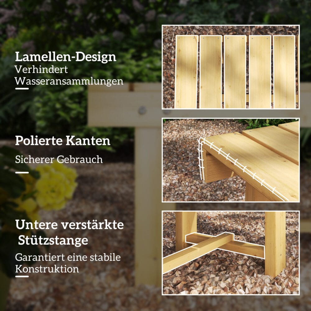 Naturbelassene Massivholz-Gartensitzbank, 2-Sitzer, Maße 110x38x35cm.