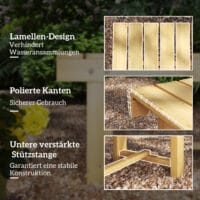 Naturbelassene Massivholz-Gartensitzbank, 2-Sitzer, Maße 110x38x35cm.