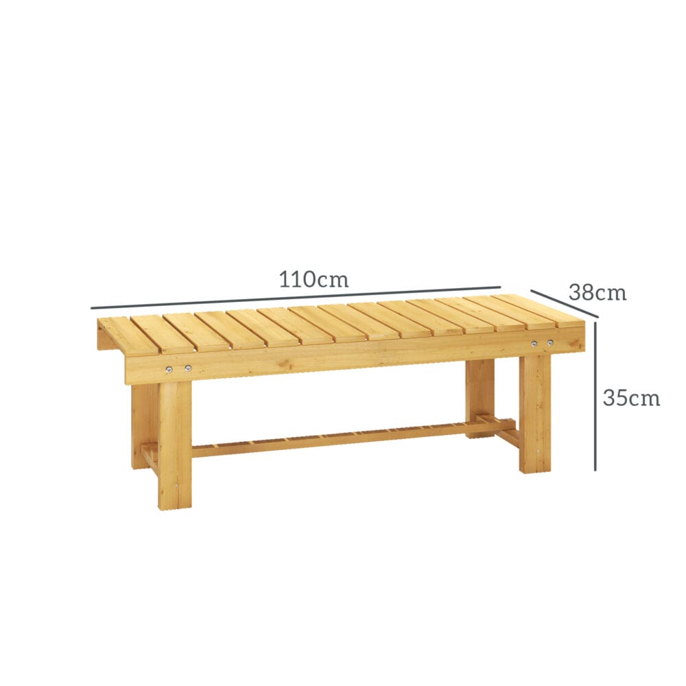 Naturbelassene Massivholz-Gartensitzbank, 2-Sitzer, Maße 110x38x35cm.