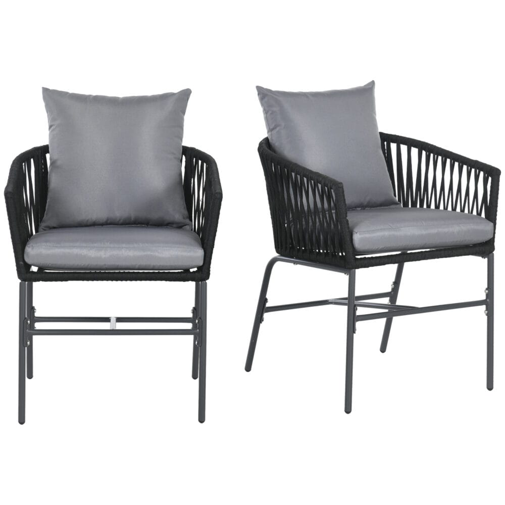 Gartenstühle im Boho-Stil, 2er-Set, bis 120 kg belastbar, Farbe Schwarz.