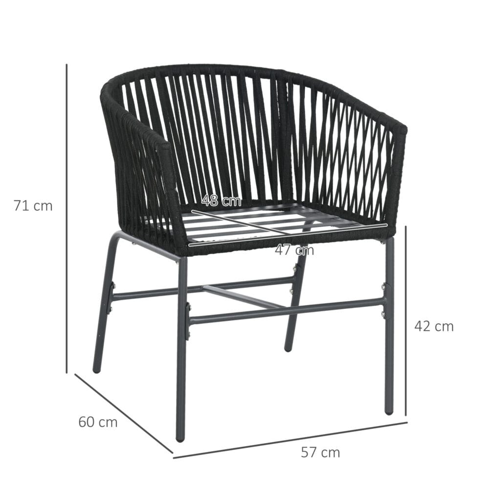 Gartenstühle im Boho-Stil, 2er-Set, bis 120 kg belastbar, Farbe Schwarz.